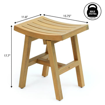 Tamlyn 15.75" Traditional Classic Slatted Solid Acacia Wood Indoor/Outdoor Shower Stool